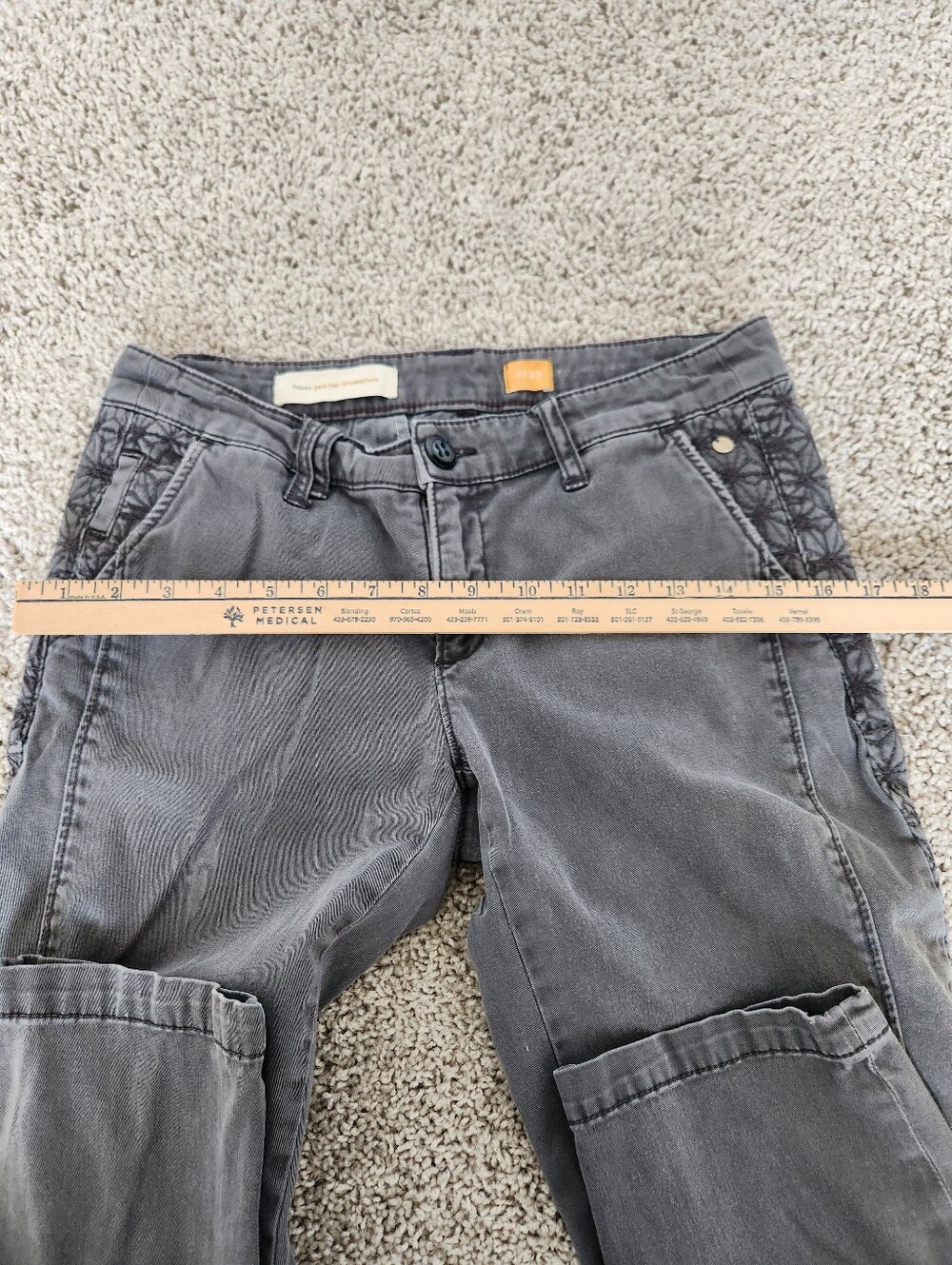 Pilcro & The Letterpress Straight Hyphen Pant Gray Abstract Embroidered Size 27 - Picture 9 of 12